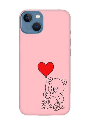 Матовый розовый чехол на apple iphone 13 медвежонок с сердечком (принт 431)