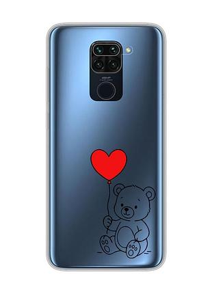Прозорий чохол на xiaomi redmi note 9 pro/9s/9 pro max ведмежатко з сердечком (принт 431)