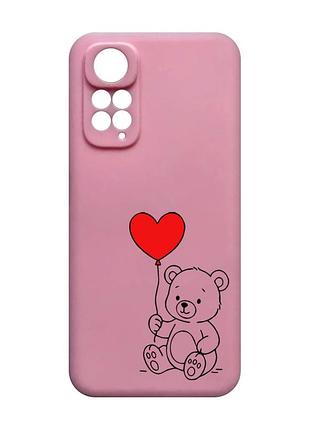 Матовий рожевий чохол на xiaomi redmi note 11 4g ведмежатко з сердечком (принт 431)