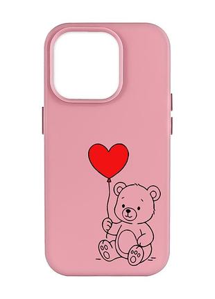 Матовый розовый чехол на apple iphone 14 pro max медвежонок с сердечком (принт 431)