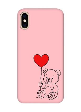 Матовый розовый чехол на iphone xs max медвежонок с сердечком (принт 431)