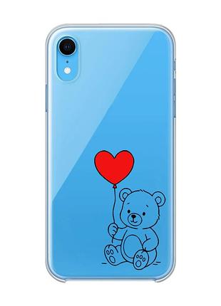 Прозорий чохол на iphone xr ведмежатко з сердечком (принт 431)