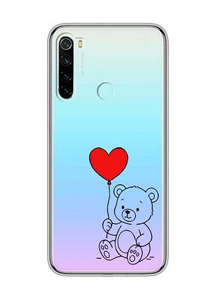 Прозрачный чехол на xiaomi redmi note 8 медвежонок с сердечком (принт 431)