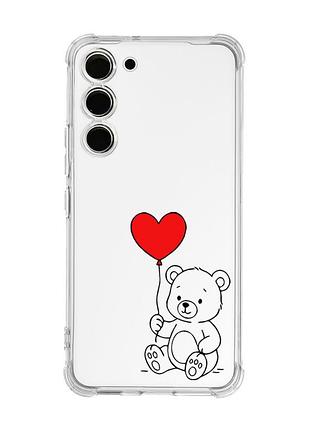 Чехол с утолщёнными углами на samsung galaxy s23 медвежонок с сердечком (принт 431)