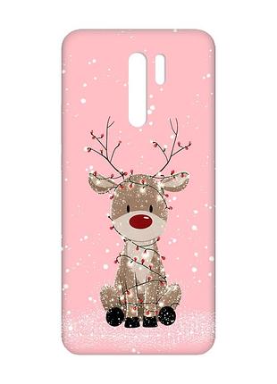 Матовый розовый чехол на xiaomi redmi 9 олень новый год (принт 429)