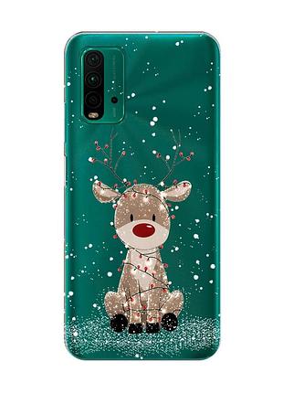 Прозорий чохол на xiaomi redmi 9t олень новий рік (принт 429)