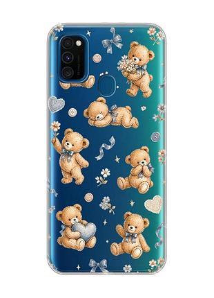 Прозрачный чехол на samsung galaxy m30s/m21 плюшевые медвежата (принт 430)