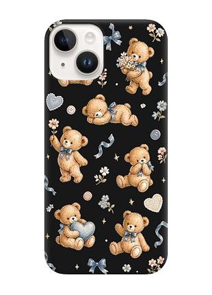 Матовый черный чехол на apple iphone 14 плюшевые медвежата (принт 430)