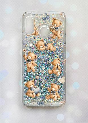 Чехол с плавающими серебряными блестками на samsung galaxy a30(2019) a305/a20 плюшевые медвежата (принт 430)