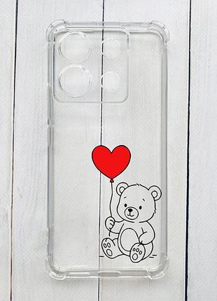 Чохол з потовщеними кутами на xiaomi redmi 15c ведмежатко з сердечком (принт 431)