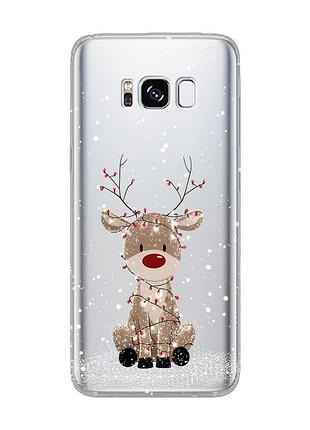 Прозрачный чехол на samsung s8 олень новый год (принт 429)