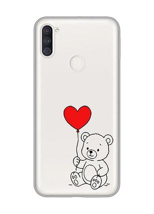 Прозрачный чехол на samsung galaxy a11 медвежонок с сердечком (принт 431)