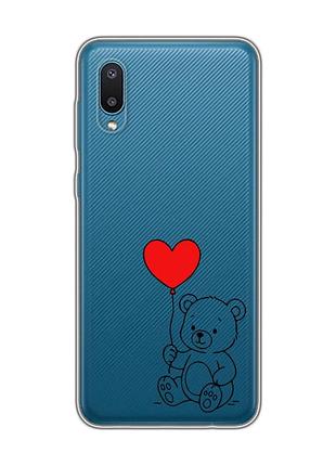 Прозорий чохол на samsung galaxy a02/a022 (2021) ведмежатко з сердечком (принт 431)