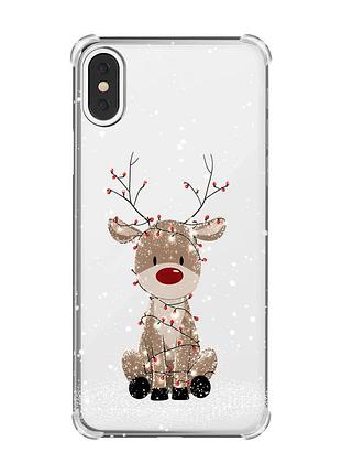 Чехол с утолщёнными углами на iphone x/xs олень новый год (принт 429)