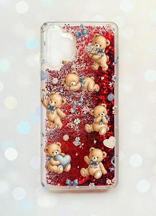 Чехол с плавающими красными блестками на samsung galaxy a32 плюшевые медвежата (принт 430)