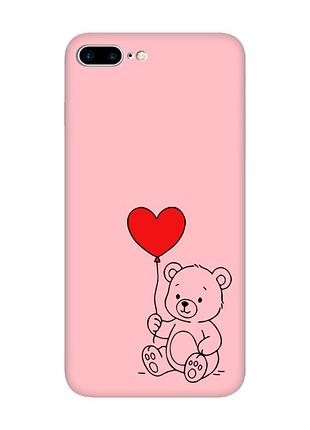 Матовый розовый чехол на iphone 7 plus / 8 plus медвежонок с сердечком (принт 431)
