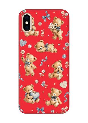 Матовий червоний чохол на iphone xs max плюшеві ведмежата (принт 430)