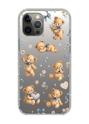 Прозрачный чехол на iphone 12 pro max плюшевые медвежата (принт 430)