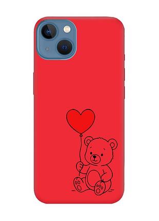Матовий червоний чохол на apple iphone 13 ведмежатко з сердечком (принт 431)