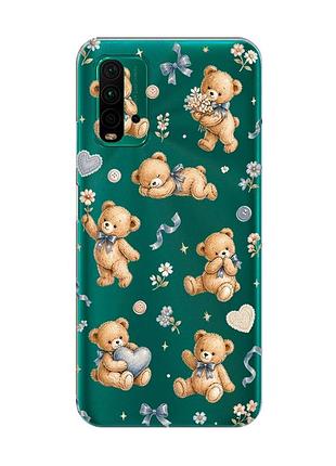 Прозрачный чехол на xiaomi redmi 9t плюшевые медвежата (принт 430)