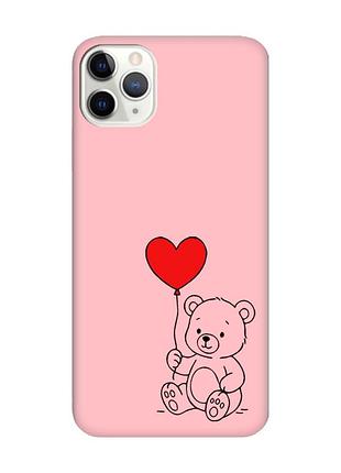 Матовый розовый чехол на iphone 11 pro max (6.5) медвежонок с сердечком (принт 431)