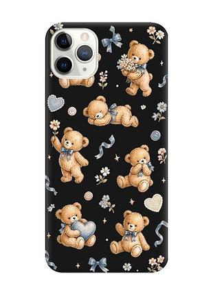 Матовый черный чехол на iphone 11 pro max (6.5) плюшевые медвежата (принт 430)