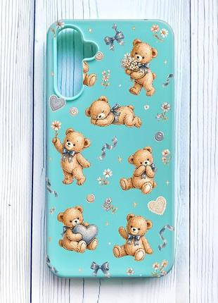 Матовый бирюзовый чехол на samsung galaxy a15 (a155) плюшевые медвежата (принт 430)