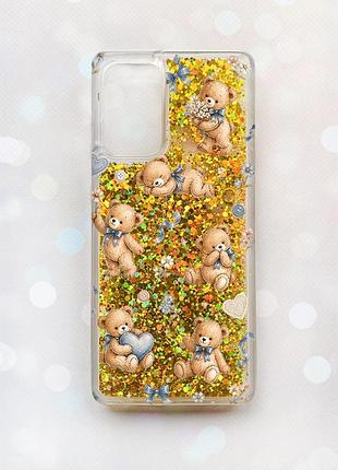 Чохол з плаваючими золотими блискітками на samsung galaxy a52 (a525) плюшеві ведмежата (принт 430)