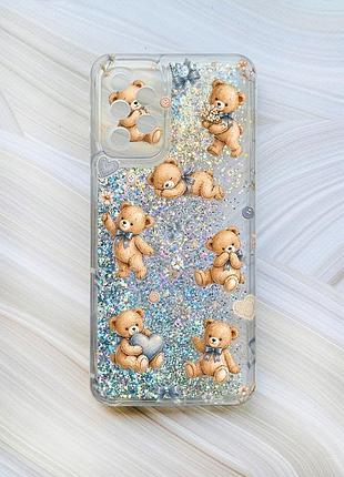 Чехол с плавающими серебряными блестками на samsung galaxy a23 плюшевые медвежата (принт 430)