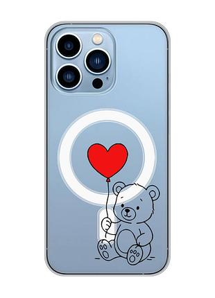 Магнітний чохол на iphone 13 pro max із підтримкою magsafe ведмежатко з сердечком (принт 431)