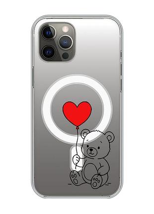Магнітний чохол на iphone 12 pro max із підтримкою magsafe ведмежатко з сердечком (принт 431)