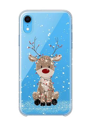 Прозрачный чехол на iphone xr олень новый год (принт 429)