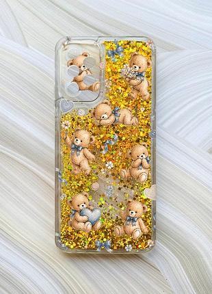 Чехол с плавающими золотыми блестками на samsung galaxy a23 плюшевые медвежата (принт 430)