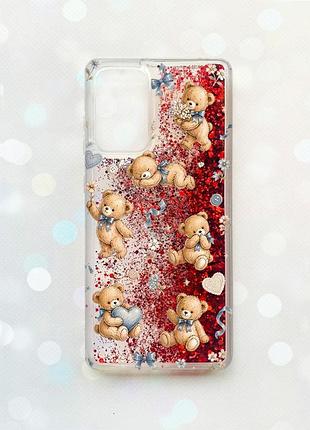 Чехол с плавающими красными блестками на samsung galaxy a52 (a525) плюшевые медвежата (принт 430)