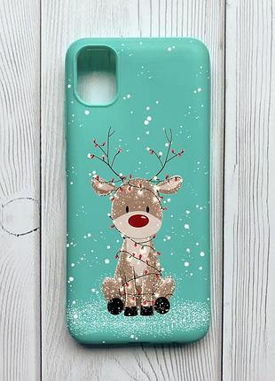 Матовий бірюзовий чохол на samsung galaxy a04e / a042 олень новий рік (принт 429)
