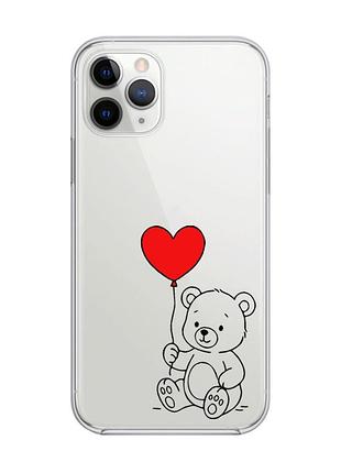 Прозрачный чехол на iphone 11 pro max (6,5) медвежонок с сердечком (принт 431)