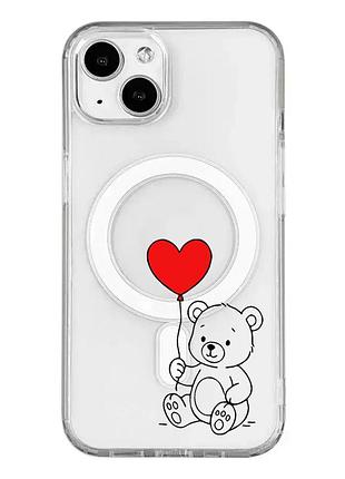 Магнітний чохол на iphone 15 із підтримкою magsafe ведмежатко з сердечком (принт 431)