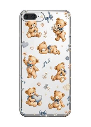 Прозрачный чехол на iphone 7 plus / 8 plus плюшевые медвежата (принт 430)