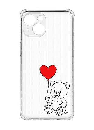 Чехол с утолщенными углами на iphone 15 медвежонок с сердечком (принт 431)
