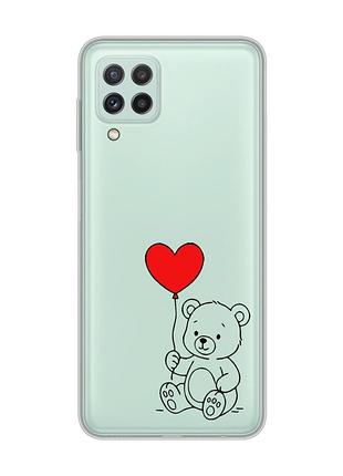Прозрачный чехол на samsung galaxy m32/a22/m22 4g медвежонок с сердечком (принт 431)