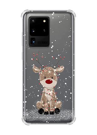 Чохол з потовщеними кутами на samsung galaxy s20 ultra олень новий рік (принт 429)