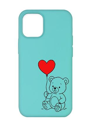 Матовый бирюзовый чехол на iphone 12 / 12 pro (6.1) медвежонок с сердечком (принт 431)