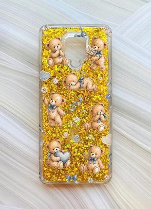 Чехол с плавающими золотыми блестками на xiaomi redmi note 9 pro/9 pro max/9s плюшевые медвежата (принт 430)