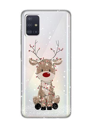 Прозорий чохол на samsung galaxy a71/a715 олень новий рік (принт 429)