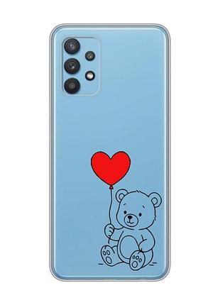 Прозрачный чехол на samsung galaxy a32 медвежонок с сердечком (принт 431)