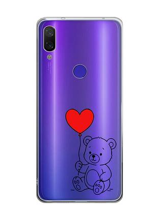 Прозрачный чехол на xiaomi redmi note 7 медвежонок с сердечком (принт 431)