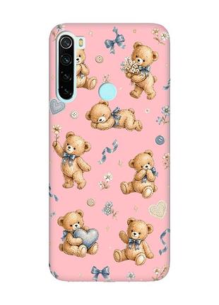 Матовий рожевий чохол на xiaomi redmi note 8 плюшеві ведмежата (принт 430)
