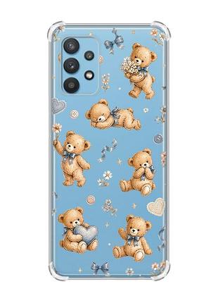 Чехол с утолщёнными углами на samsung galaxy a32 плюшевые медвежата (принт 430)