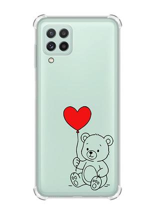 Чехол с утолщёнными углами на samsung galaxy a22 5g / a22s 5g медвежонок с сердечком (принт 431)