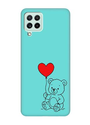 Матовый бирюзовый чехол на samsung galaxy m32/m22/a22 4g медвежонок с сердечком (принт 431)